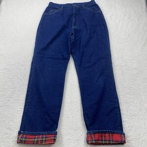 Vintage LL‎ Bean Flannel Lined Jeans Womens Size 16 Dark Wash Straight Leg USA